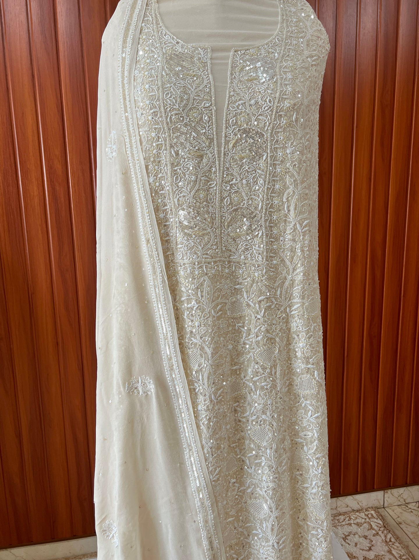 Suhaan Cream Chikankari pearl sequins kurta and dupatta